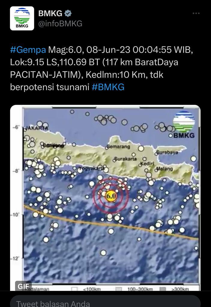 Data BMKG tentang gempa Pacitan