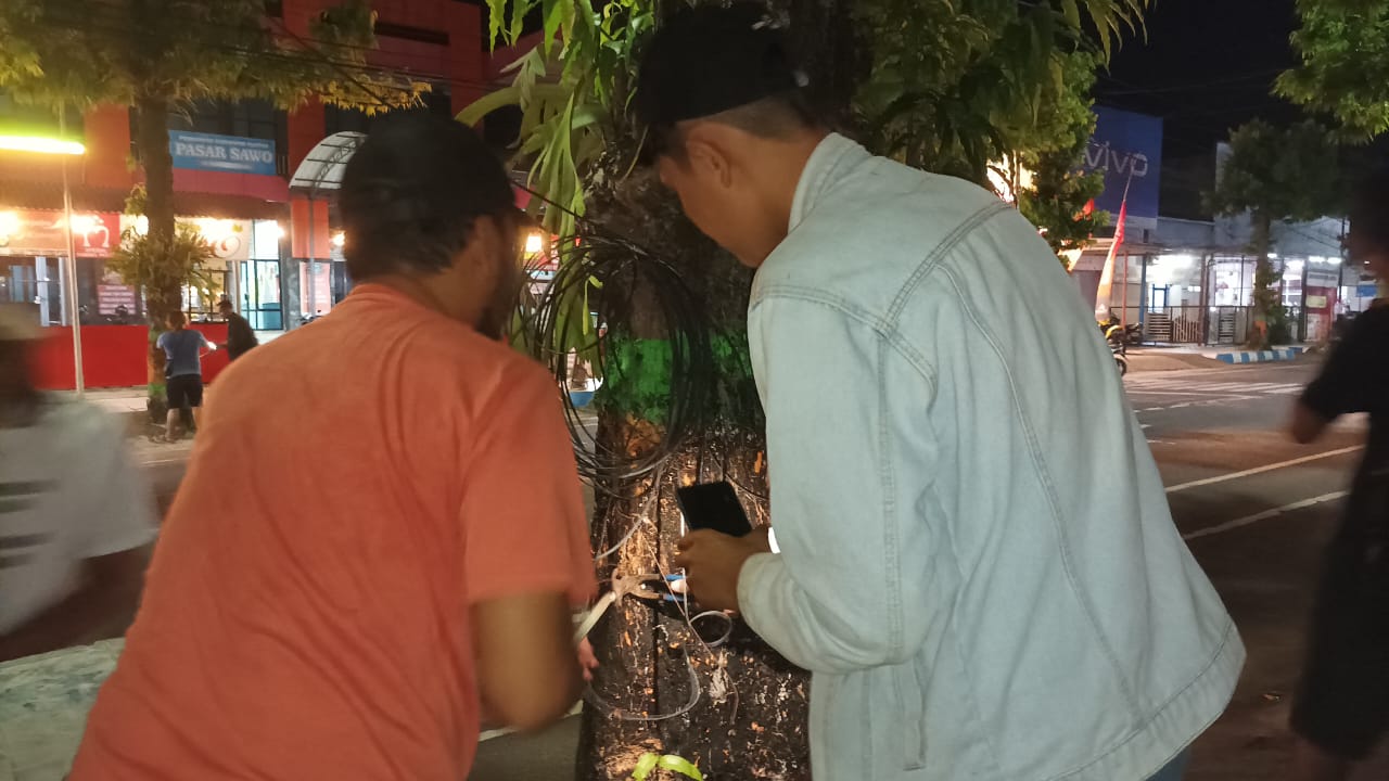 Aktivis Lingkungan saat cabut paku di salah satu pohon