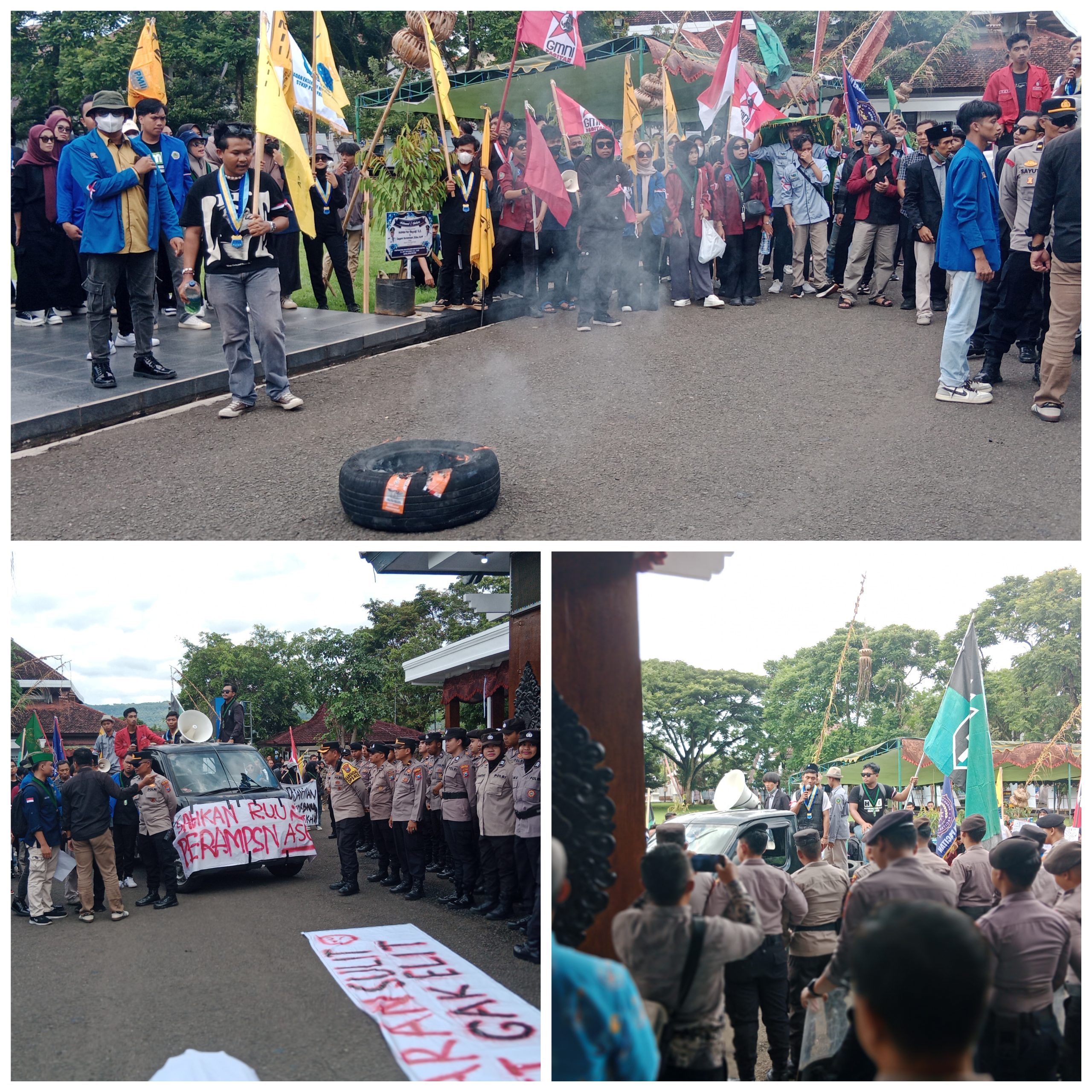 Aksi unras mahasiswa di halaman Pendopo Pemkab Pacitan. 